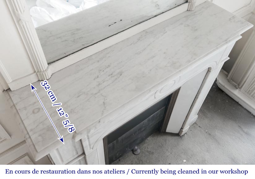 Louis XV style Pompadour model fireplace, straight, in Carrara marble Louis XV style Pompadour model fireplace, straight, in Carrara marble-8