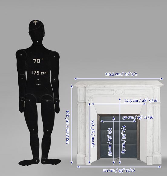 Louis XV style Pompadour model fireplace, straight, in Carrara marble Louis XV style Pompadour model fireplace, straight, in Carrara marble-9