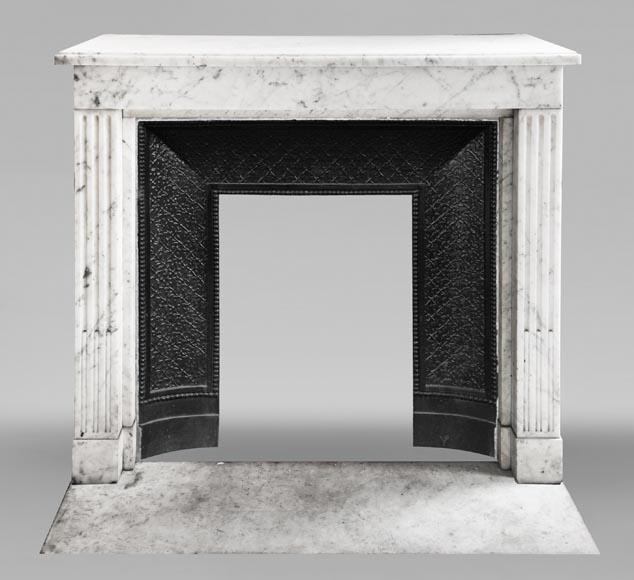 Louis XVI style fireplace with pilasters, in Carrara marble Louis XVI style fireplace with pilasters, in Carrara marble-0