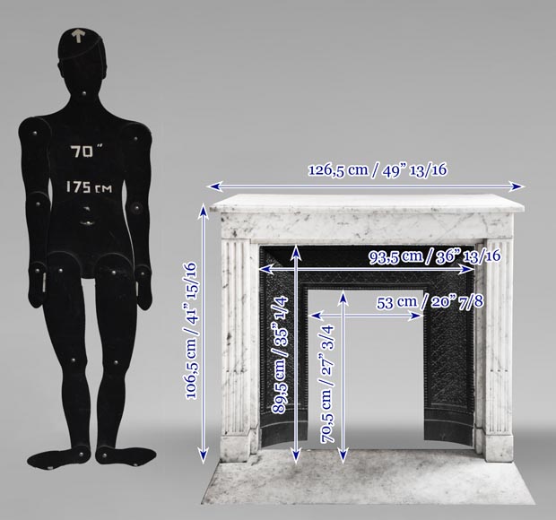 Louis XVI style fireplace with pilasters, in Carrara marble Louis XVI style fireplace with pilasters, in Carrara marble-10