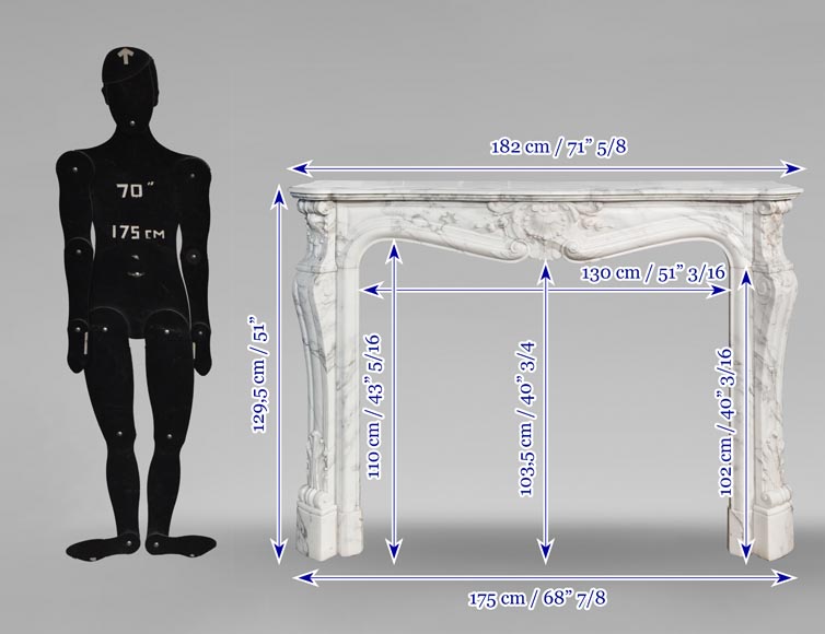 Large Louis XV style fireplace in Arabescato marble, decorated with shells-11