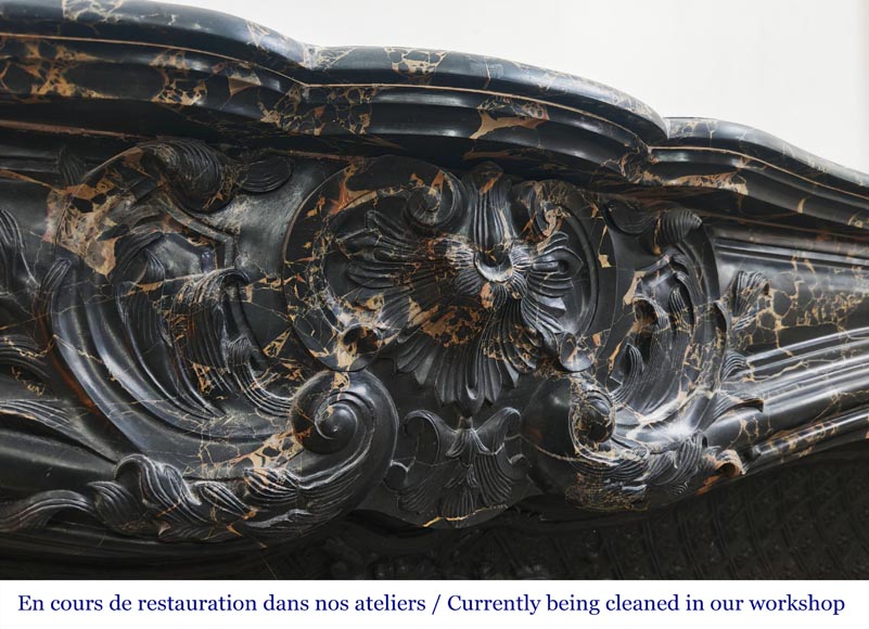 Louis XV style fireplace in richly sculpted Portoro marble Louis XV style fireplace in richly sculpted Portoro marble-2