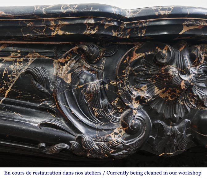 Louis XV style fireplace in richly sculpted Portoro marble Louis XV style fireplace in richly sculpted Portoro marble-3