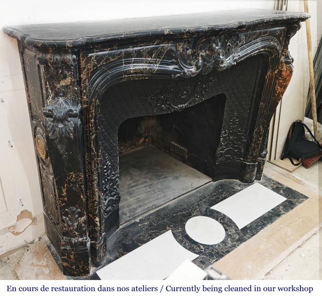 Louis XV style fireplace in richly sculpted Portoro marble Louis XV style fireplace in richly sculpted Portoro marble-4