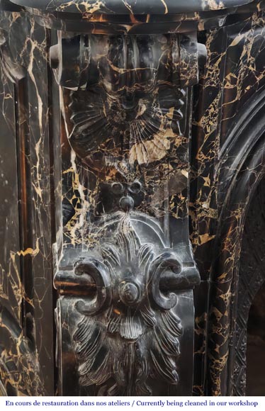 Louis XV style fireplace in richly sculpted Portoro marble Louis XV style fireplace in richly sculpted Portoro marble-5