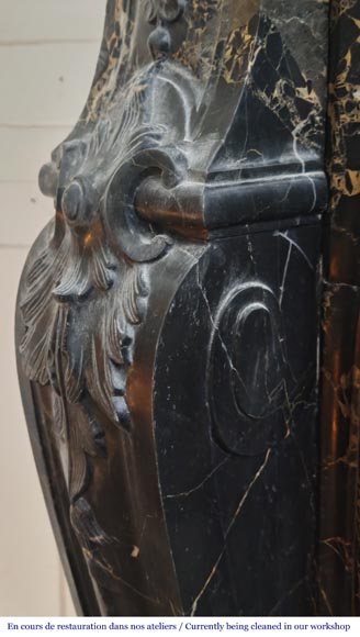 Louis XV style fireplace in richly sculpted Portoro marble Louis XV style fireplace in richly sculpted Portoro marble-6