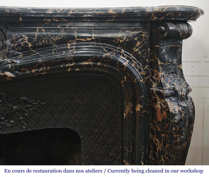 Louis XV style fireplace in richly sculpted Portoro marble Louis XV style fireplace in richly sculpted Portoro marble-9