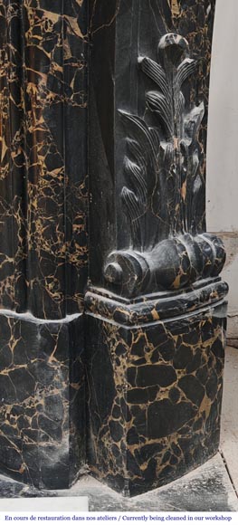 Louis XV style fireplace in richly sculpted Portoro marble Louis XV style fireplace in richly sculpted Portoro marble-11