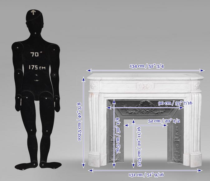 Louis XVI style fireplace in Carrara marble, slightly curved Louis XVI style fireplace in Carrara marble, slightly curved-11