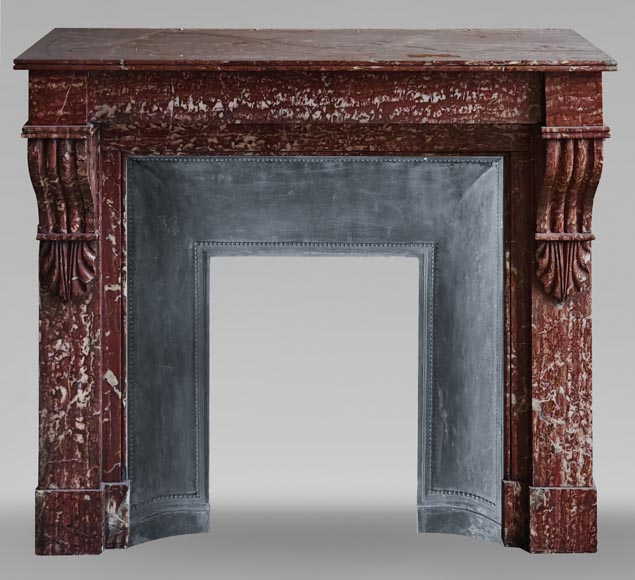 Napoleon III style fireplace with modillion type in red Campan marble-0