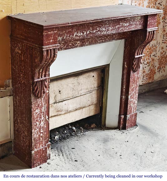 Napoleon III style fireplace with modillion type in red Campan marble-2