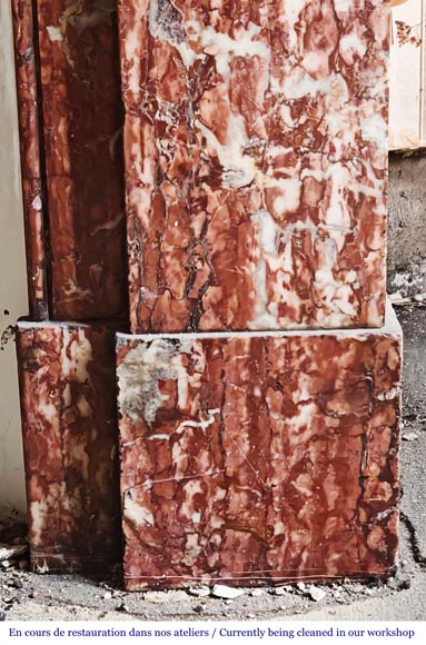 Napoleon III style fireplace with modillion type in red Campan marble-7