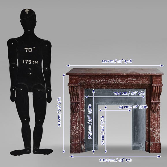 Napoleon III style fireplace with modillion type in red Campan marble-9