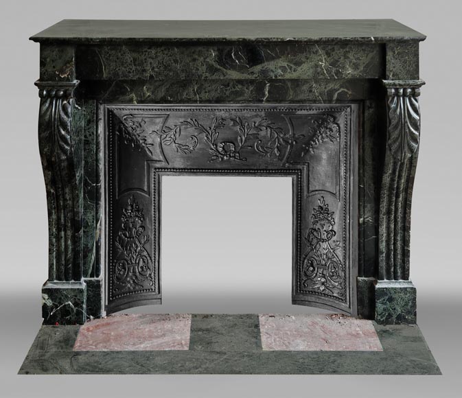 Napoleon III style fireplace with acanthus leaf in green marble-0
