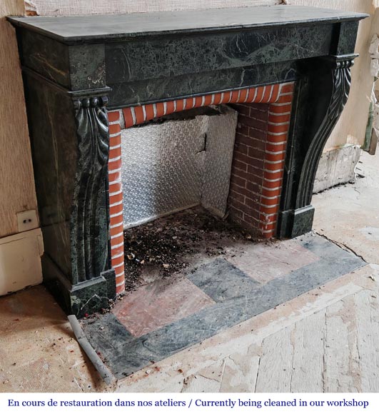 Napoleon III style fireplace with acanthus leaf in green marble-2