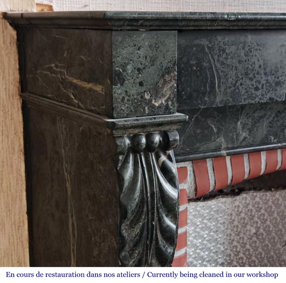 Napoleon III style fireplace with acanthus leaf in green marble-3