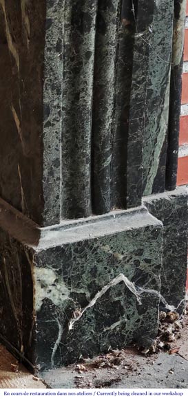 Napoleon III style fireplace with acanthus leaf in green marble-4