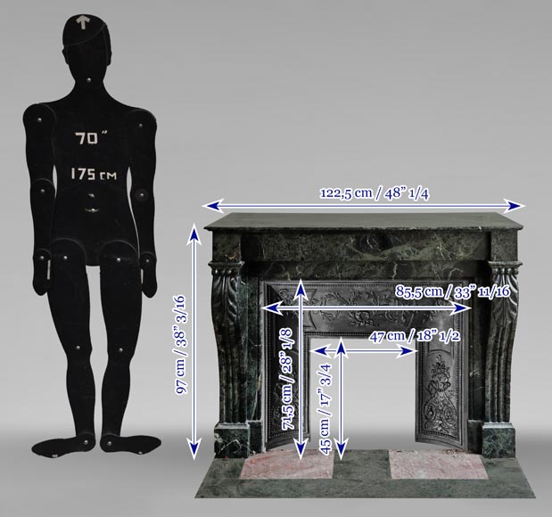 Napoleon III style fireplace with acanthus leaf in green marble-9