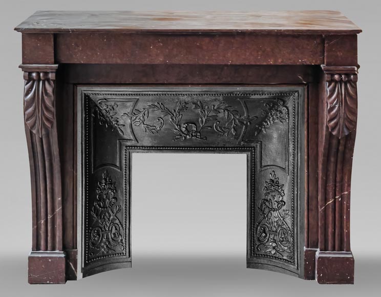 Napoleon III style fireplace decorated with acanthus leaves, in griotte red marble Napoleon III style fireplace decorated with acanthus leaves, in griotte red marble-0