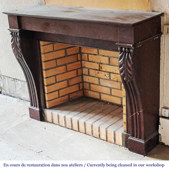 Napoleon III style fireplace decorated with acanthus leaves, in griotte red marble Napoleon III style fireplace decorated with acanthus leaves, in griotte red marble-5