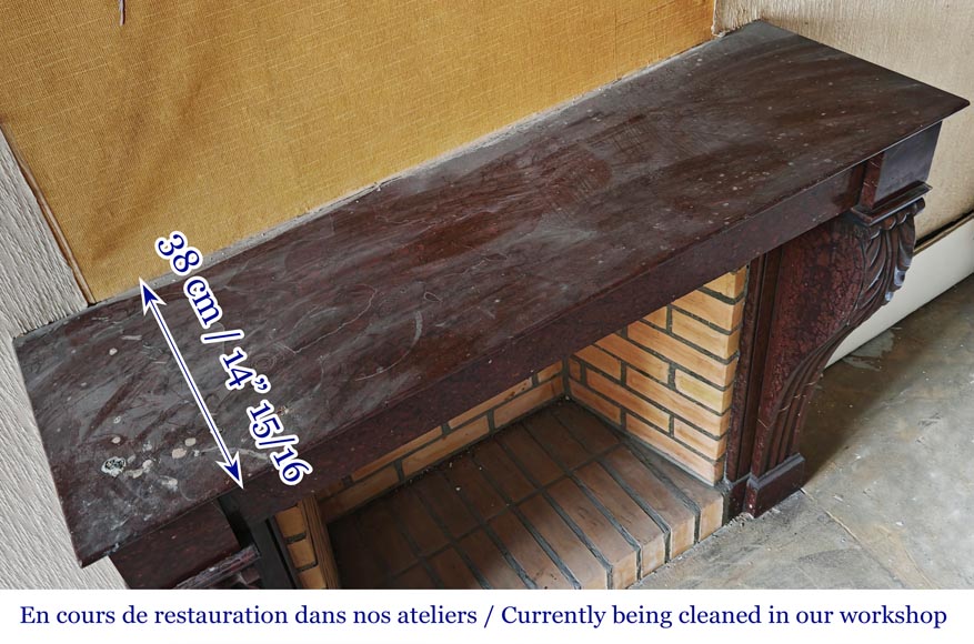 Napoleon III style fireplace decorated with acanthus leaves, in griotte red marble Napoleon III style fireplace decorated with acanthus leaves, in griotte red marble-8