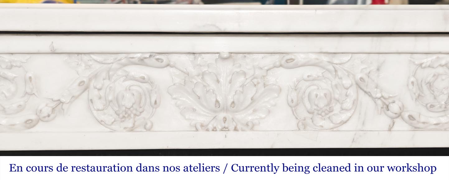 Louis XVI style fireplace in semi-statuary marble, featuring columns and Ionic capitals Louis XVI style fireplace in semi-statuary marble, featuring columns and Ionic capitals-1