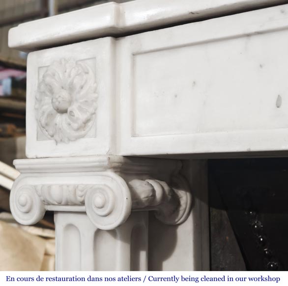 Louis XVI style fireplace in semi-statuary marble, featuring columns and Ionic capitals Louis XVI style fireplace in semi-statuary marble, featuring columns and Ionic capitals-6