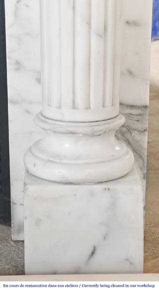 Louis XVI style fireplace in semi-statuary marble, featuring columns and Ionic capitals Louis XVI style fireplace in semi-statuary marble, featuring columns and Ionic capitals-12