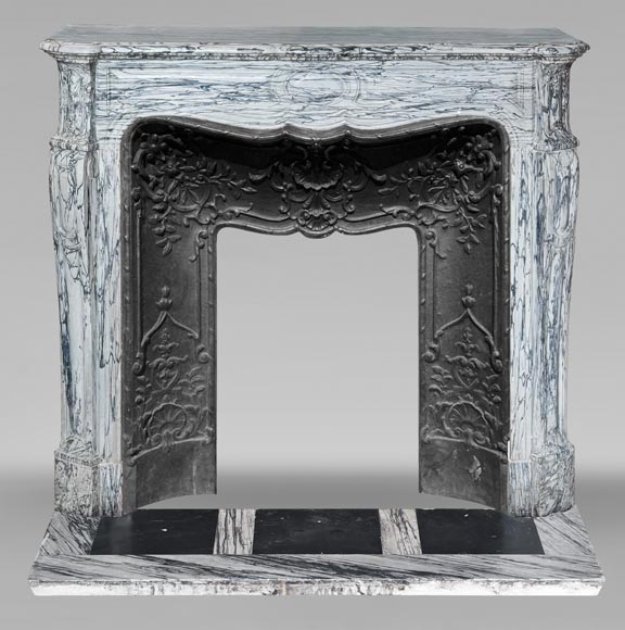 Louis XV style Pompadour model fireplace in blue floral marble Louis XV style Pompadour model fireplace in blue floral marble-0