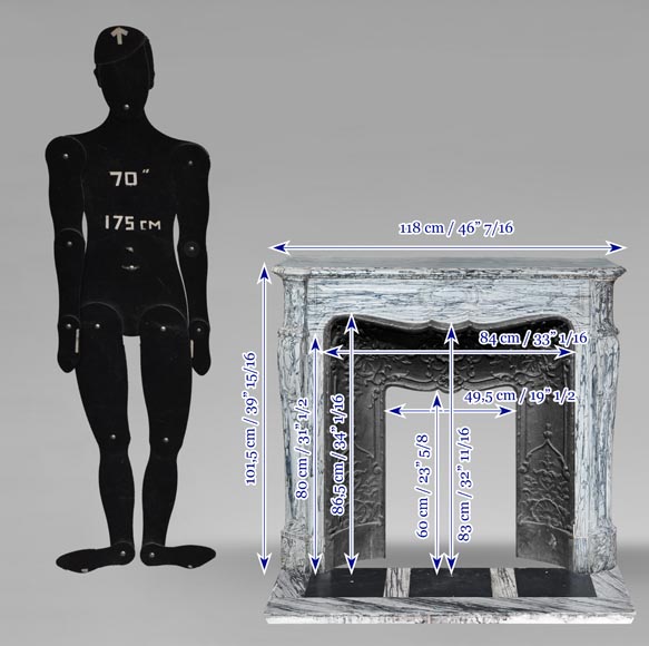 Louis XV style Pompadour model fireplace in blue floral marble Louis XV style Pompadour model fireplace in blue floral marble-10