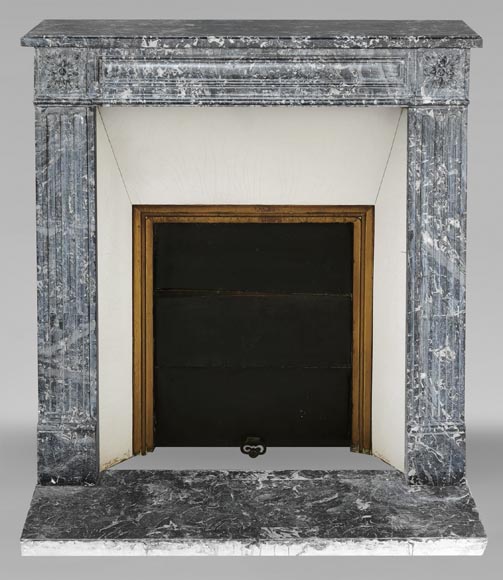Louis XVI period molded fireplace in grey Saint-Anne marble-0