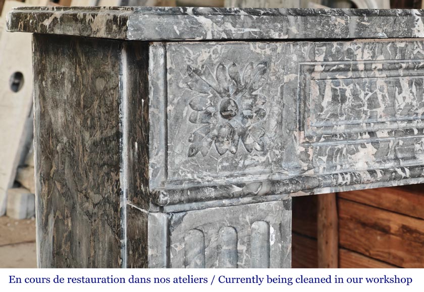 Louis XVI period molded fireplace in grey Saint-Anne marble-3