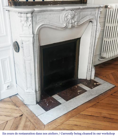Louis XV style fireplace with shell decoration, in Carrara marble-3