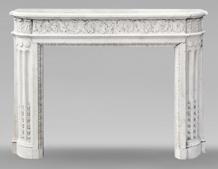 Finely carved Louis XVI style fireplace in statuary marble-0