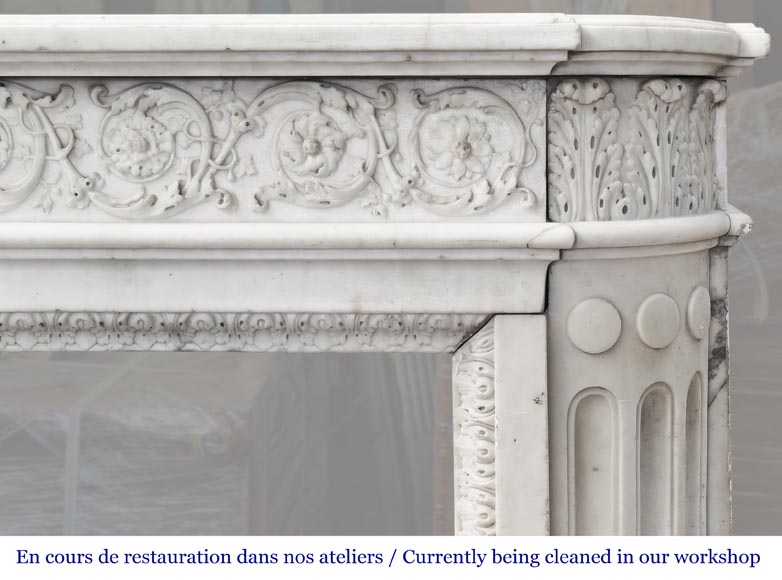 Finely carved Louis XVI style fireplace in statuary marble-13