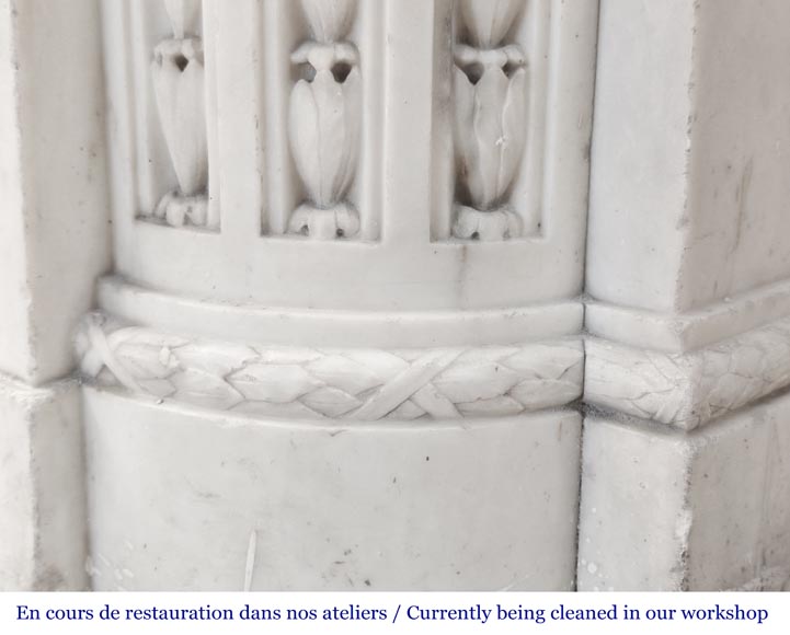 Finely carved Louis XVI style fireplace in statuary marble-15