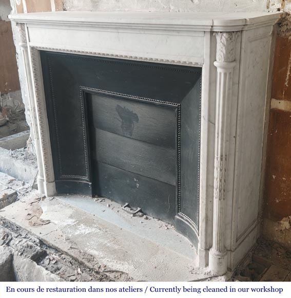 Louis XVI style fireplace in Conne marble, with slender fluted columns-6