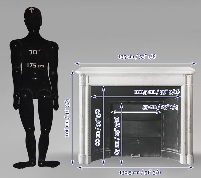 Louis XVI style fireplace in Conne marble, with slender fluted columns-11