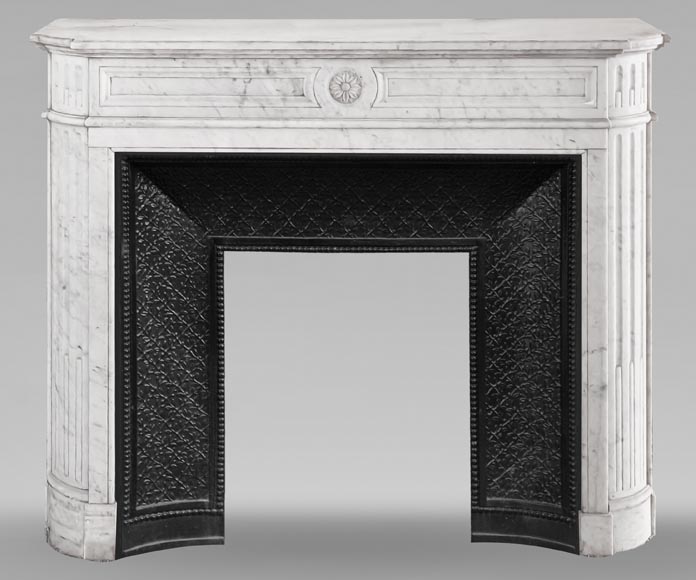 Louis XVI style fireplace with rounded corners and sunflower motif, in Carrara marble-0