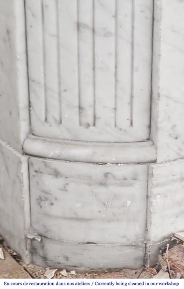 Louis XVI style fireplace with rounded corners and sunflower motif, in Carrara marble-4