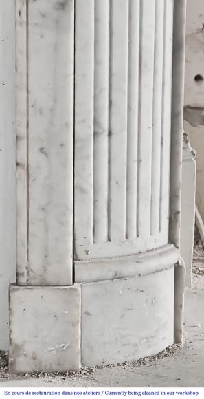 Louis XVI style fireplace with rounded corners and sunflower motif, in Carrara marble-7