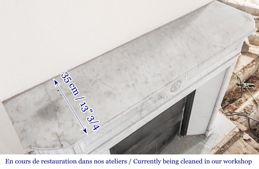 Louis XVI style fireplace with rounded corners and sunflower motif, in Carrara marble-8