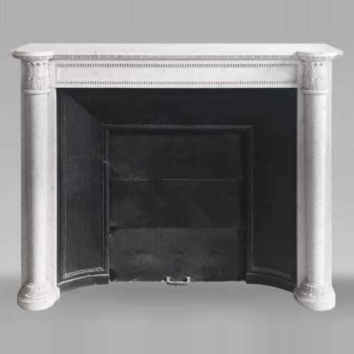 Louis XVI style fireplace with half Corinthian columns, in Carrara marble