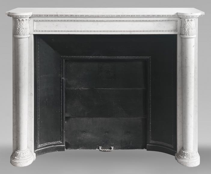 Louis XVI style fireplace with half Corinthian columns, in Carrara marble-0