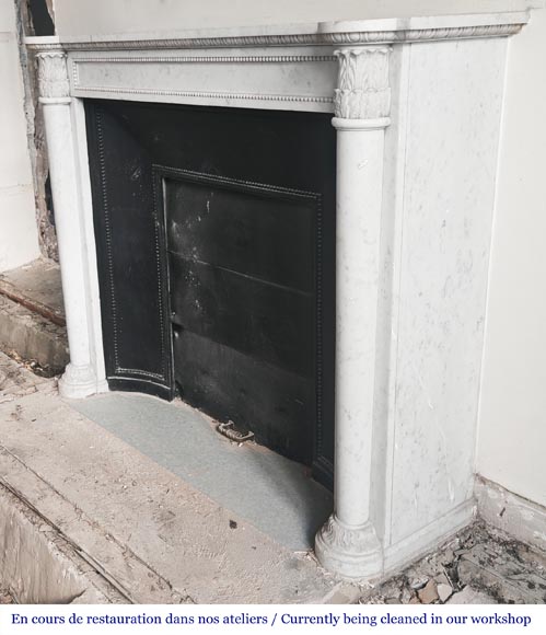 Louis XVI style fireplace with half Corinthian columns, in Carrara marble-6