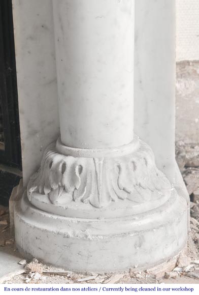 Louis XVI style fireplace with half Corinthian columns, in Carrara marble-8