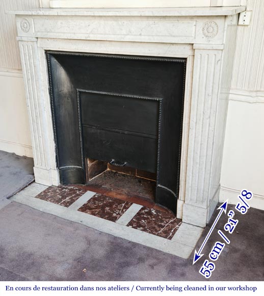 Louis XVI style fireplace with stylized daisies, in Carrara marble Louis XVI style fireplace with stylized daisies, in Carrara marble-5