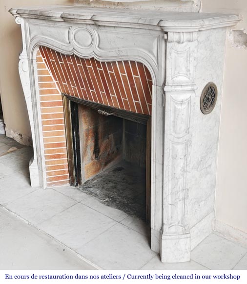 Louis XV style Pompadour model fireplace, in Carrara marble Louis XV style Pompadour model fireplace, in Carrara marble-5