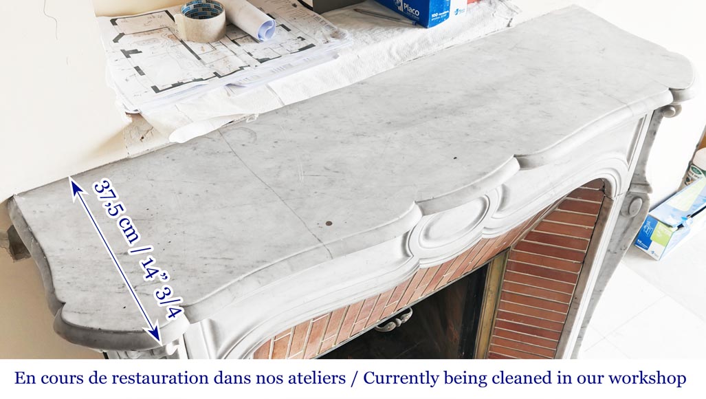 Louis XV style Pompadour model fireplace, in Carrara marble Louis XV style Pompadour model fireplace, in Carrara marble-8