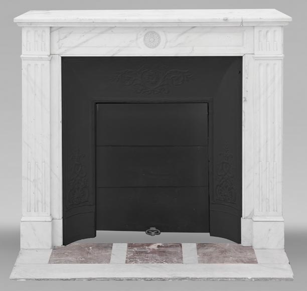 Louis XVI style fireplace in semi-statuary marble, decorated with a sunflower Louis XVI style fireplace in semi-statuary marble, decorated with a sunflower-0